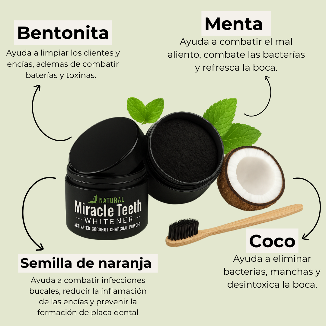 Carbón Activado de Coco Miracle Teeth: Sonrisa más blanca